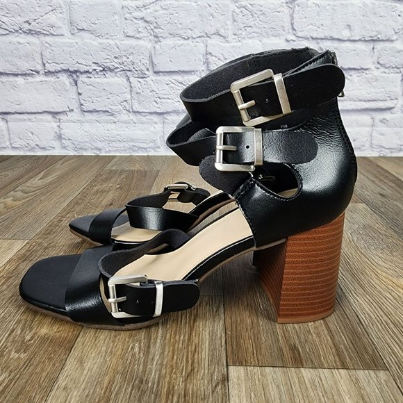 Nine West Women's‎ Size 9.5 Black Ankle Strap Buckle Block Heel Sandals - Picture 3 of 11